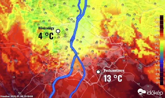 Budapesten belül közel 10 fokos hőmérséklet eltérés figyelhető meg.